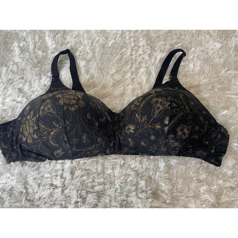 TORRID 46 C Black Gold Floral Design Bra Wireless Smooth T shirt Bra